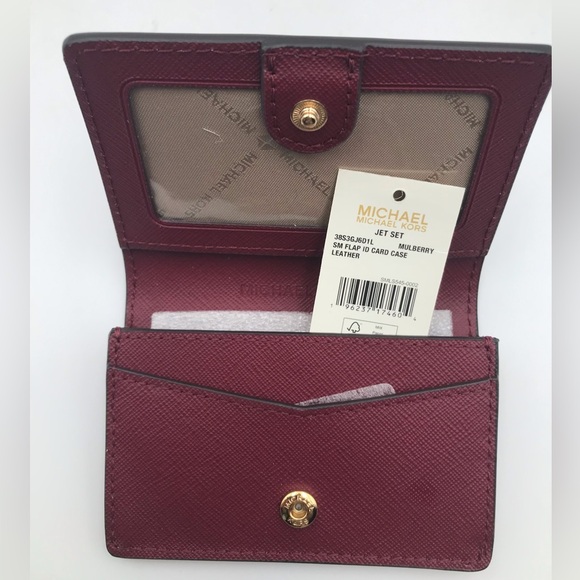 Michael Kors Jet Set Small Saffiano Leather Flap ID Card Case Mulberry - Picture 3 of 3